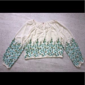 Free People Chiffon Top with Floral Embroidery